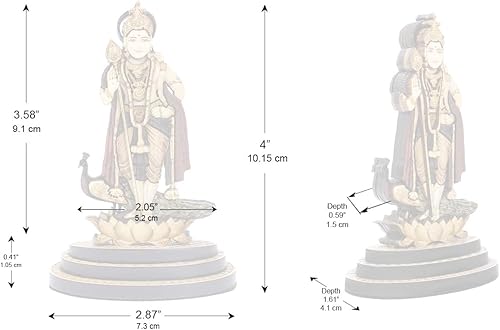 Miniatura 6 de Estatua tallada en madera de Lord Murugan de 4 pulgadas en maderas duras exóticas - Ídolo de Lord Kartikeya hecho a mano en varias capas,