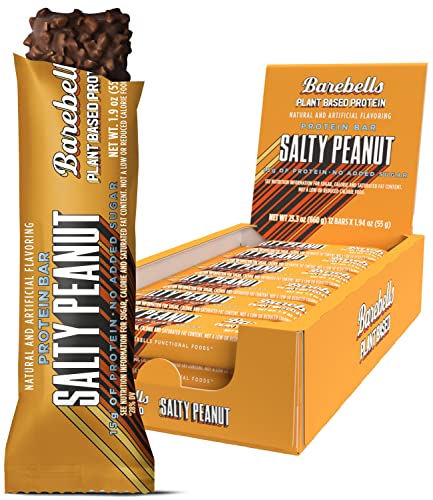 Barebells Vegan Protein Bars Salty Peanut - 12 Count 1.9oz Bars - Plant Based Protein Bar with 15g of High Protein - Chocolate Protein Snacks with 1g of Total Sugars - On The Go Breakfast Bars