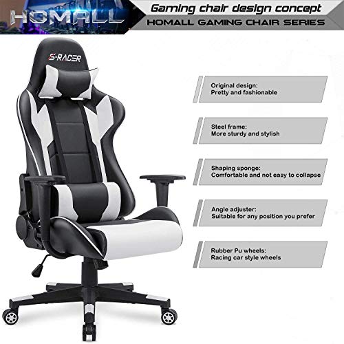 Homall Gaming Chair, Office Chair High Back Computer Chair Leather Desk Chair Racing Executive Ergonomic Adjustable Swivel Task Chair With Headrest And Lumbar Support (White) #TOP6