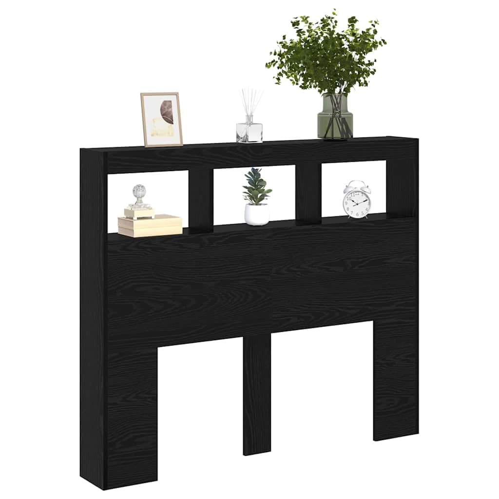 vidaXL Headboard Black Oak 120 x 17 x 102 cm Engineered Wood, Elegant Headboard With Lighting, Modern Durable Design, USB-Powered, Versatile Bedroom Storage, Sleek Bed Upgrade