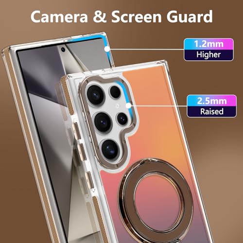 Image of Magnetic for Samsung Galaxy S24 Ultra Case with Stand [Compatible with Magsafe] [Cute Fluorescent Design] [1 Screen Protector] Slim Translucent Matte Case for Galaxy S24 Ultra 6.8 inch, Desert