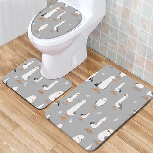 Badvorleger Set Cartoon-Möwe Badgarnitur 3 Teilig, Bodenvorleger U-förmiger WC-Vorleger...