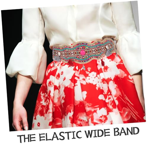 Boho Style Wide Elastic Belt for Women Ethnic Dress Accessory Beaded Design for Western Waist Belt3
