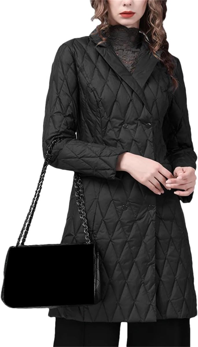 Women's Winter Long Down Jacket Solid Color Fashion Notch Collar Duck Down Coat Warm Lightweight Work Casual Jacket