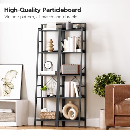 HOOBRO-5-Tier-Ladder-Shelf-Narrow-Bookshelf-Industrial-Bookcase-Skinny-Bookshelf-for-Small-Spaces-Corner-Storage-Shelf-for-Home-Office-Living-Room-Black-BB35SJ01 - Urban Country Home Decor HOOBRO-5-Tier-Ladder-Shelf-Narrow-Bookshelf-Industrial-Bookcase-Skinny-Bookshelf-for-Small-Spaces-Corner-Storage-Shelf-for-Home-Office-Living-Room-Black-BB35SJ01
