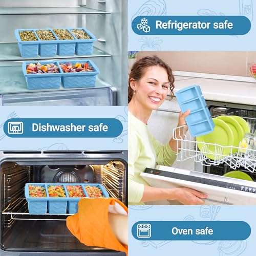 Image of Silicone Freezer Trays with Lid for Soup, 1-Cup & 2-Cup Large Ice Cube Molds Food Storage Containers for Meal Prep, Freeze 500mL /250mL /125mL Portions - 2 Pack