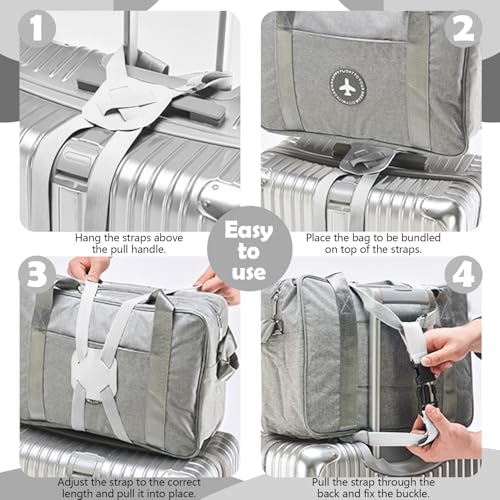 Image of Huakaile 2 Pack Luggage Straps for Suitcase, Adjustable Luggage Belt Bungees Straps with Buckle, Elastic Suitcase Straps Connectors for Travel Tie Down Backpack Bag Cruise Accessories (Silver)