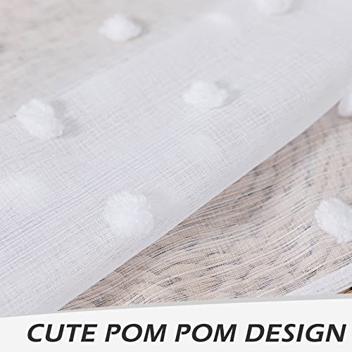 Image of MYSKY HOME White Pom Pom Sheer Curtains for Girls Bedroom 54 Inch 2 Panels | Small Window Curtain, for Bathroom Cafe Bedroom Nursery Boys Room, Light Filtering, Rod Pocket Drapes, 50 x 54 inch