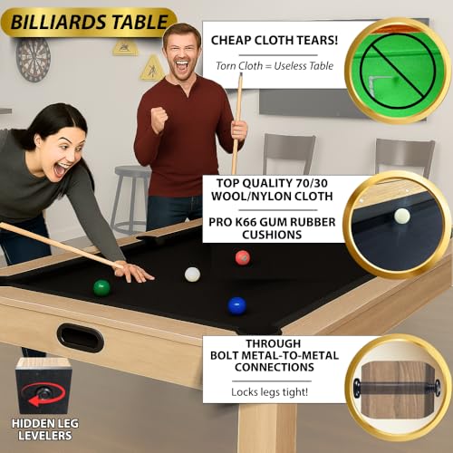 7ft Multi Game Table 4 in 1 Flip Pool Table Ping Pong Table Air Hockey Combo Game Table Includes All Accessories for Game Room & Family