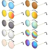 Blulu 10 Pairs Round Hippie Sunglasses Circle Colored Sunglasses 60's Style Glasses Circle Glasses for Women Men (Gold Frame)