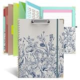 Clipboard Folio with Storage 8.5 X 11 Padfolio Notebook, Clipboards with Notepad Spiral with 10 Pockets and 5 Folders Nursing Teacher School Essentials (Blue Florals)