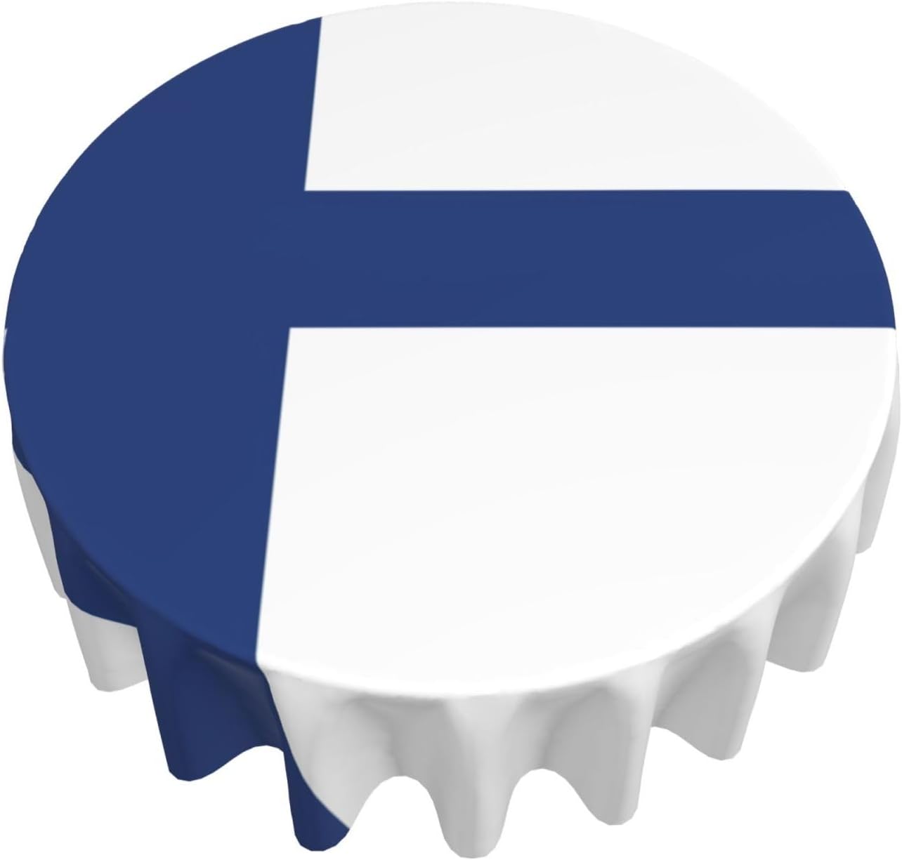Finnish Flag Print Wrinkle Free Dining Table Cover for Birthday Party Farmhouse Tablecloths Up to 60 x 60 Inches