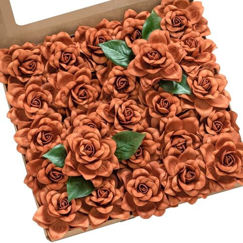 Ling's Moment 25 flores artificiales de color naranja quemado, flores artificiales de Gardenia de 2.7 pulgadas, flores falsas de espuma para bricolaje, decoración de boda, ramos de centros de mesa,