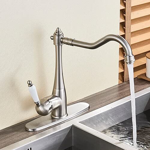 Mitigeur eau chaude et froide en laiton brossé et robinet de cuisine cascade pour évier