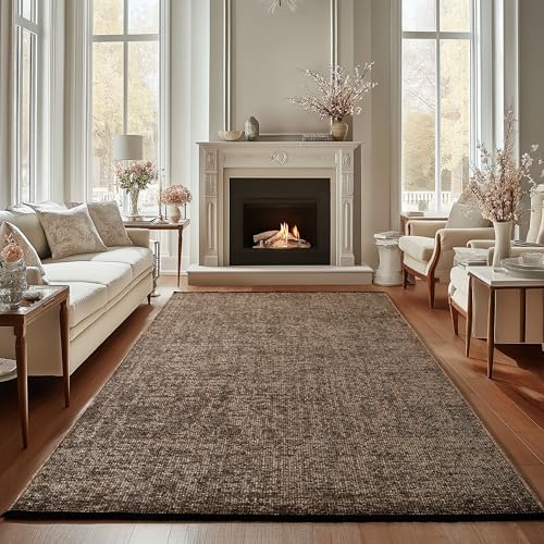 Carpettex Chenille Teppich Baumwolle Braun 160x230 cm Boho-Stil, Vintage Kelim, Waschbar, Kurzflor, rutschfest & Weich, Einfarbig Meliert, Für Wohnzimmer, Schlafzimmer, Büro & Küche