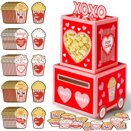 Boîte aux lettres en papier pop-corn de Saint-Valentin pour ranger 50 cartes enfants