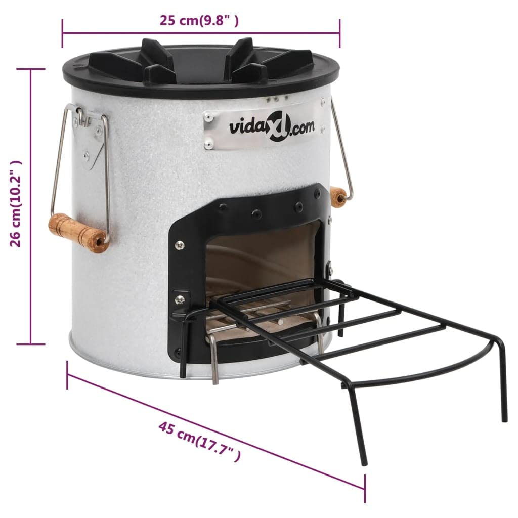 Forno da campeggio argento, 45 x 25 x 26 cm, in acciaio zincato e ghisa, accessorio per riscaldamento esterno, fornello da cucina, braciere, decorazione da giardino, comfort all'aperto