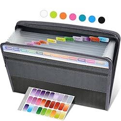 Sooez Accordion File Organizer with Safe Zipper, 12 Pocket Expanding