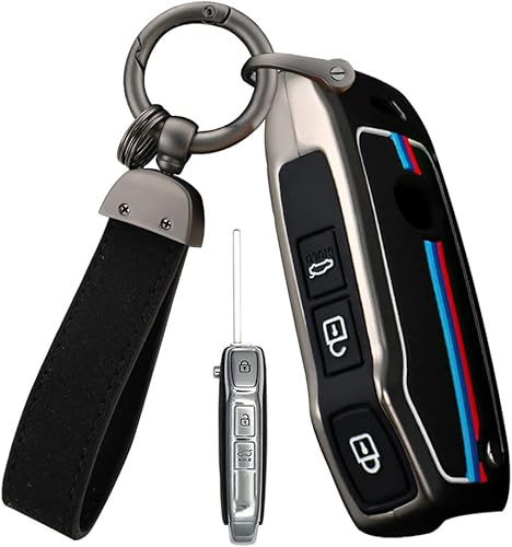 ontto Funda de llave de coche de 3 botones para Kia Seltos Forte Sportage Seltos K5 Soul Sorento Cerato Telluride Flip plegable llavero de metal