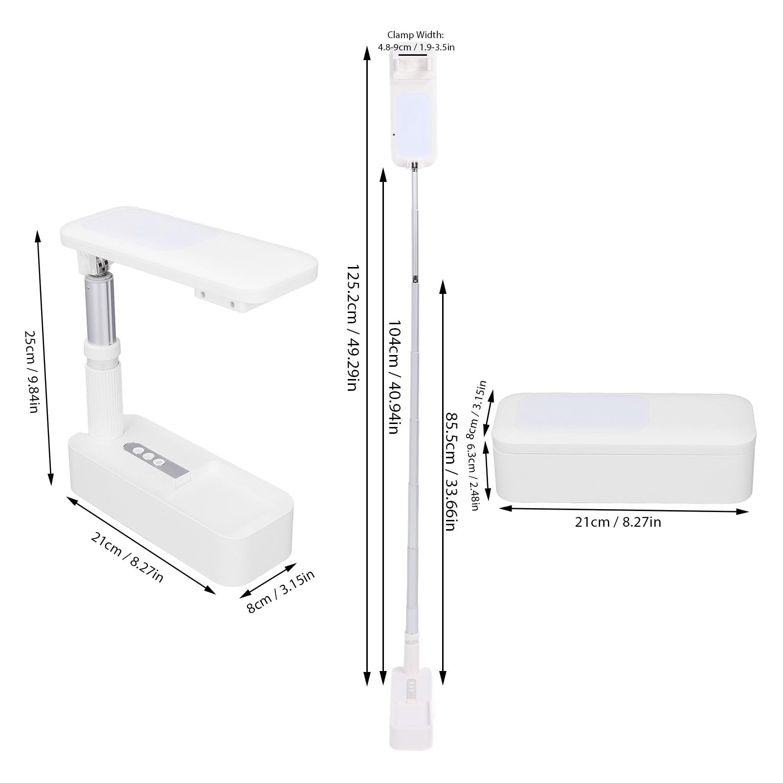 Alomejor Supporto estensibile per selfie pieghevole con luce LED per fotografia in diretta streaming, supporto per telefono ricaricabile senza fili, rotazione a 360°, per vlogging, viaggi, scrivania