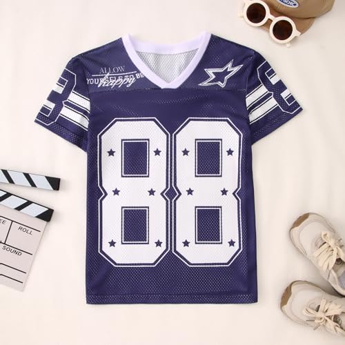 Image of Girls Boy Jersey Shirt Kids Y2k Baggy Tshirt 88 Graphic Tees | Size 6-11 Years V Neck Sports Team Outfit, Football Season Shirts, Oversized Short Sleeve Summer Tee Top