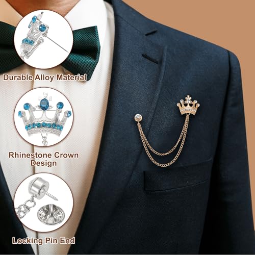 Image of PATIKIL Crown Hanging Chain Brooch Pins | Rhinestone Suit Pins Fashion Crystal Lapel Pins for Women Men