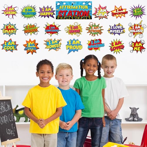 Image of Hero Affirmation Station Bulletin Board Set Hero Positive Bulletin Board for Classroom Growth Mindset Decoration Inspirational Motivational Accent Cutouts for Home School Teacher Wall Mirror Supply