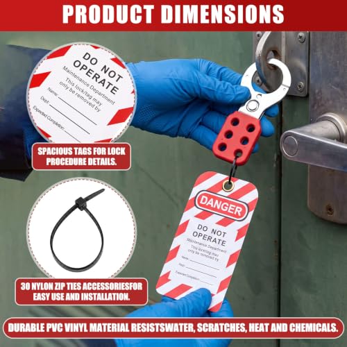 Image of Hicarer 50 Pcs Lockout Tagout Kit with Safety Padlocks, Hasps, Tags & Ties