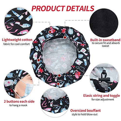 Image of ABAMERICA Bouffant Caps with Button and Sweatband, Adjustable Scrub Caps for Women Men, One Size Multi Color