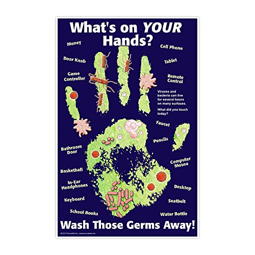What's on Your Hands? Poster - hygiene poster - wash away bacteria and viruses –nursing poster for classrooms – clinics – after school programs - 11 x 17