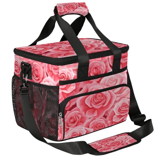 Valentine's Day Insulated Picnic Backpack Lunch Box for Women Men Picnic Basket Tote Lunch Bag Picnic Bag Portable Lunch Bags for Picnic, Beach, Work, Trip,Office, Camp Roses Pinks