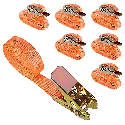 Aselected Heavy Duty Ratchet Straps, 2.5 cm x 5 m, Set of 6