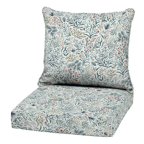 Image of Arden Outdoor Deep Seat Cushion Set, 22x24, Pistachio Botanical | Sofa, Couch, Conversation Set, Weather-Proof, Rain-Proof, Fade Resistant, Mold and Mildew Resistant