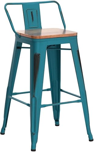 Miniatura 5 de Alunaune Juego de 4 taburetes de bar de metal de 26 pulgadas, taburetes de bar industriales de altura de mostrador, taburete de encimera de cocina,