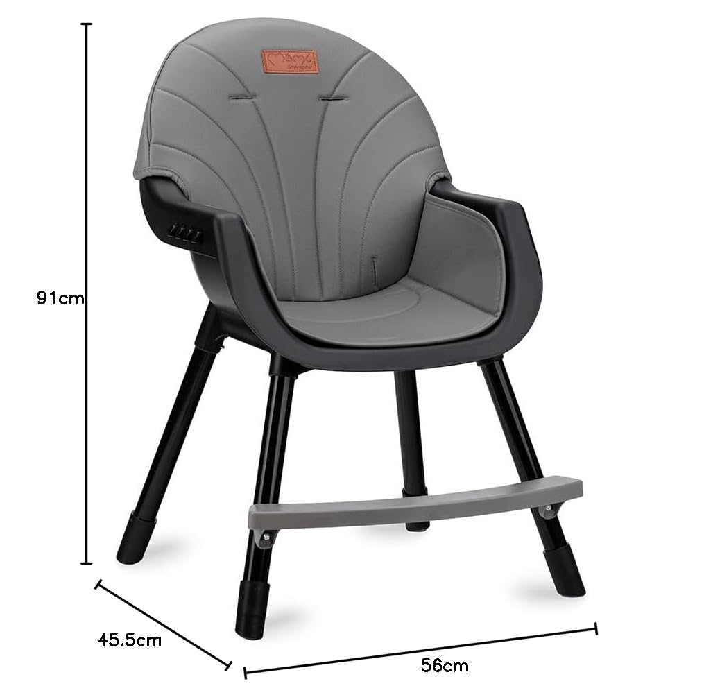 MoMi REKI Chaise Haute Bébé 3 en 1 Noir, Évolutive avec Plateau Réglable, Harnais de Sécurité, Repose-pieds, Dossier Confortable, Jouet Inclus