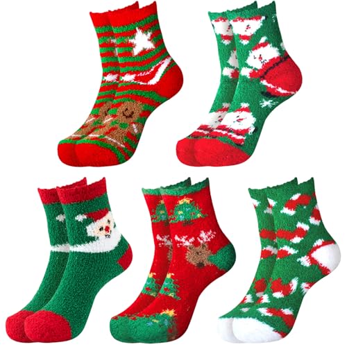 GWAWG 5 Paia di Calzini Morbidi di Natale, Termici Invernali per Donne e Uomini, Caldi in Pile di Corallo, Morbidi per Dormire, di Peluche
