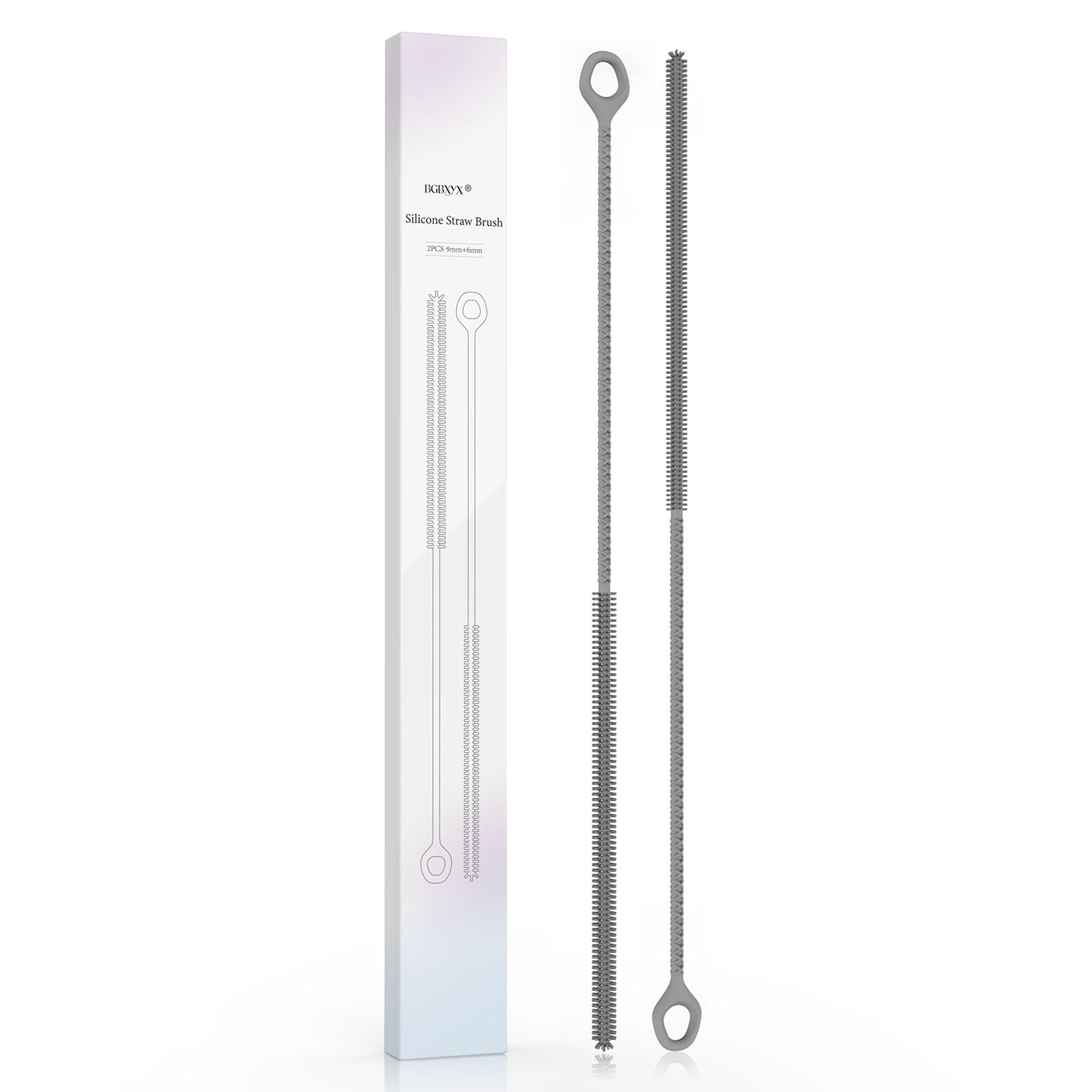 BGBXYX 2Pcs Silicone Straw Cleaner Brush Extra Long 32cm, Reusable Straw Brush for Straws, Non-Slip Handle Soft and Bendable, 6mm+9mm, Gray