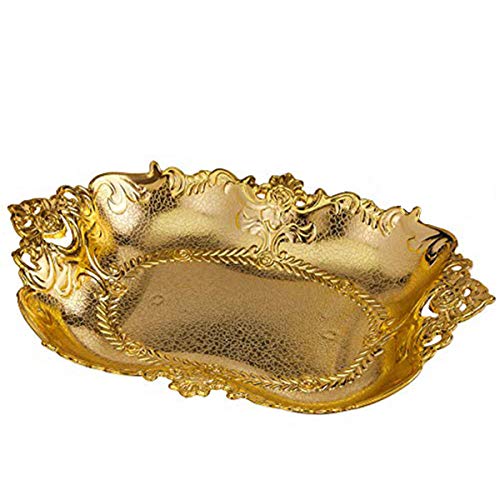 Large Gold Plastic Food Serving Tray - 10pk. Reusable Decorative Rectangular Appetizer Platter - Elegant Modern Weaved Design for Kitchen, Party, Centerpiece Display - by Impressive Creations