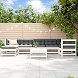 HETFTJN 8 Piece Patio Lounge Set White Solid Pine Wood Outdoor Furniture Modular Design Sofa and Ottoman for Garden Balcony Porch