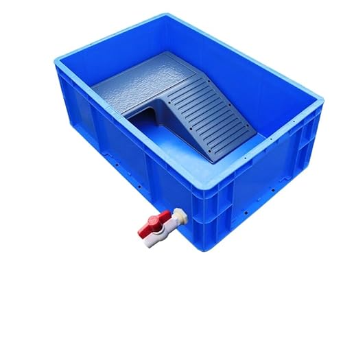 QQsuger大きい 亀の水槽 飼育ケース 蓋付きカメ 水槽セット 初心者向け 爬虫類繁殖ボックス 排水孔 階段 日向ぼっこ台 爬虫類ケース 観察 脱走防止 両生類用ボックス 飼育 ケース (ブルー,60*40*23cm)