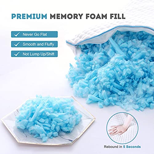 SORMAG Memory Foam Pillows, Shredded Adjustable Loft Pillow for Side and Back Sleepers, Plush Cooling Gel Pillow for Neck Pain, Luxury Hotel Bed Pillows for Sleeping 2 Pack Queen Size 20 x 30 Inches