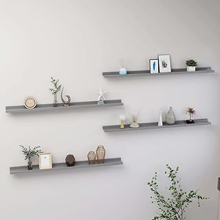 Wall Shelf Set of 4 Grey MDF Floating Shelves 39.4 Inch Long Modern Rect...