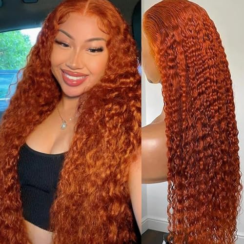 Hoiloxa Ginger Wig Human Hair 13x6 Ginger Orange Deep Wave Lace Front Wigs Human Hair Pre Plucked Ginger Lace Front Wigs Human Hair 180% Density Deep Curly frontal Wigs for Women 26 Inch