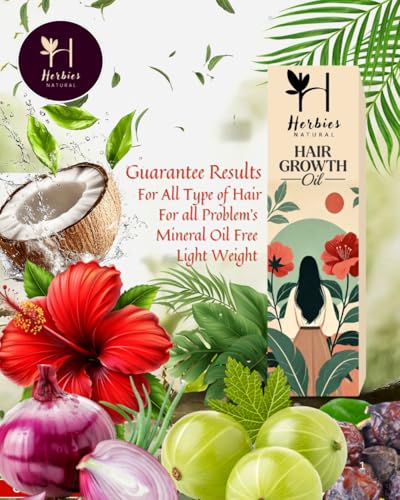 Herbies NATURAL Hair Growth Oil Enriched with Rosemary & 30 Ayurvedic Herbs | Promotes Hair Growth &...