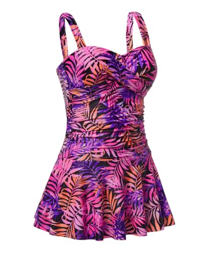Image of Aqua Eve One Piece Swim Dress Tummy Control Swimsuit with Skirt Modest Bathing Suit Vintage Swimdress