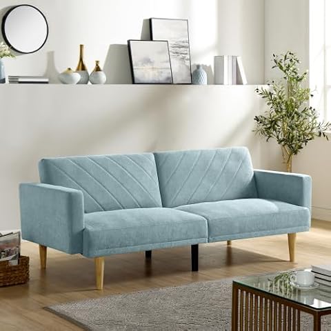 homeokay Futon Sofa Bed, Convertible Couch Bed 67" Futon Couch Lovesofa Sleeper Sofa Bed for Living Room(Blue) Cover
