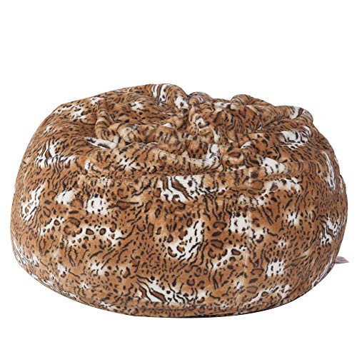 LUCKYERMORE Bean Bag Chair Luxury and Comfy Big Beanless Bag Chairs Plush Furry Chair Soft Sofa Lounger for Adults and Kids,Sponge Filling, 3 ft, Leopard Print