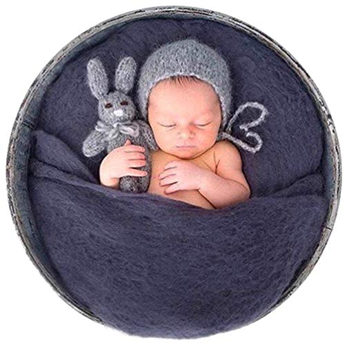 Image of Sunmig Newborn Baby Wool Fluff Photo Props Merino Basket Stuffer Basket Filler Rug Photography Prop (Grey)