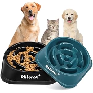 Slow Feeder Hundenäpfe, 2er-Pack, rutschfeste Futternäpfe, Anti-Erstickungs- und interaktiver Blähungsstopp-Hundenäpfe für kleine und mittelgroße Hunde und Katzen (Schwarz und Marineblau)