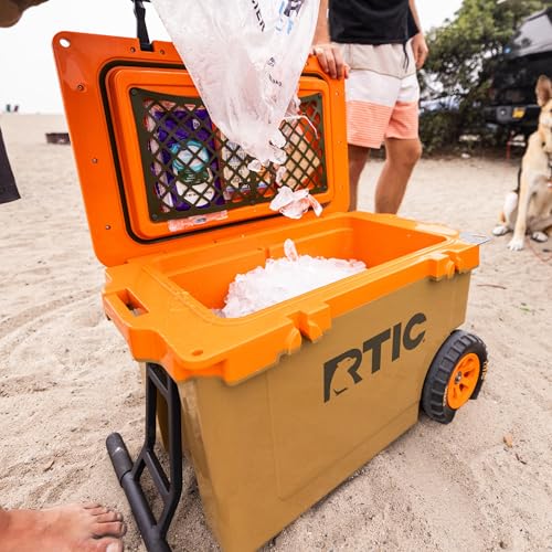 Image of RTIC 52 Quart Ultra-Light Wheeled Hard Cooler Insulated Portable Ice Chest Box for Beach, Drink, Beverage, Camping, Picnic, Fishing, Boat, Barbecue, 30% Lighter Than Rotomolded Coolers